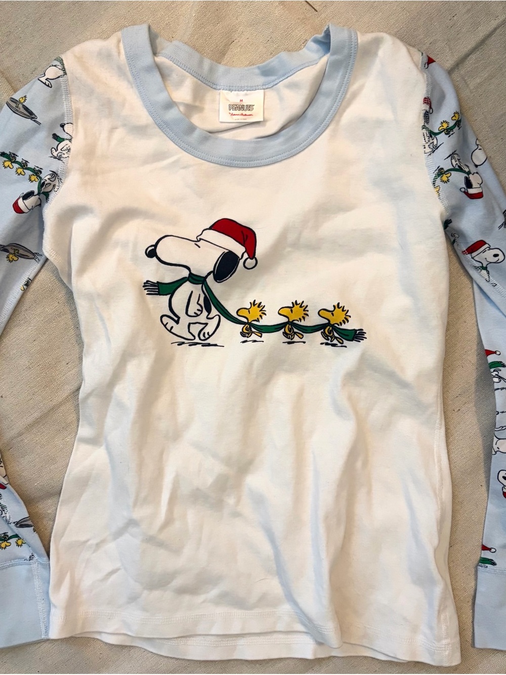 Hanna Andersson Peanuts Snoopy Christmas Holiday Organic Cotton Pajama Top M